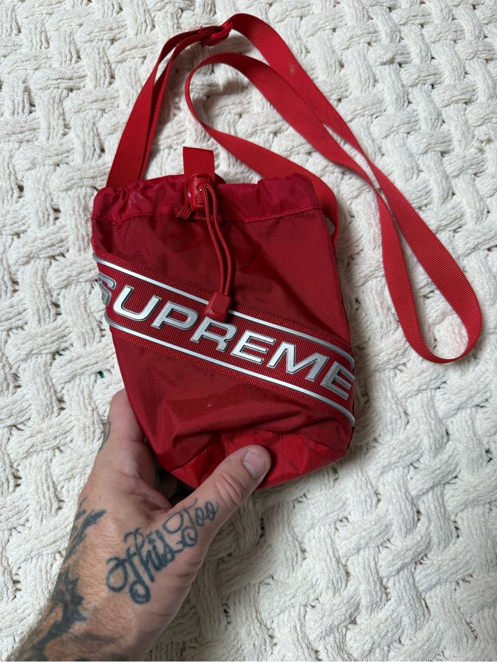 Supreme Red Drawstring Crossbody Pouch